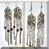 J125. Pair of brass and bead flower earrings. - $32 